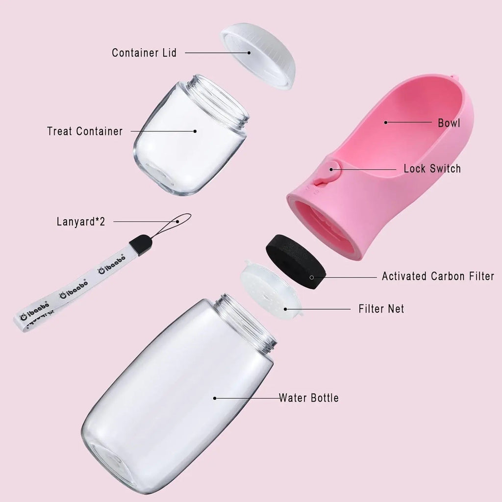 Dog Water & Food Bottle Portable 2in1 Dispenser Filter Leak Proof Travel Hiking