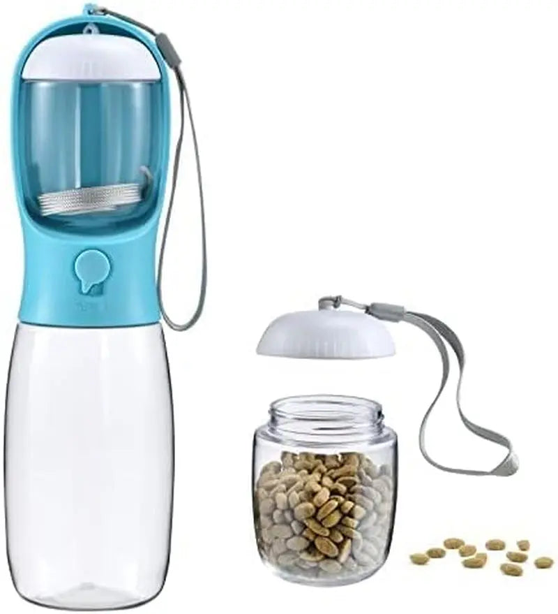 Dog Water & Food Bottle Portable 2in1 Dispenser Filter Leak Proof Travel Hiking